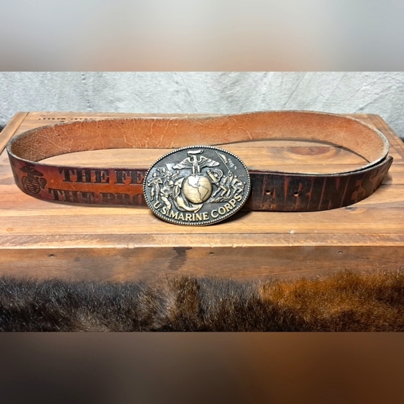 US Marine Corps Leather Belt And Buckle - Picture 1 of 7